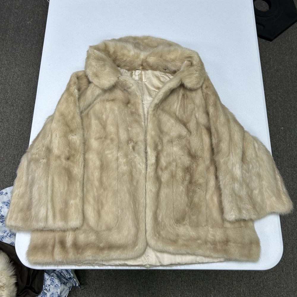EMBA Mink Fur Stole Womens One Size Beige Vintage Pearl Natural Wrap Cape